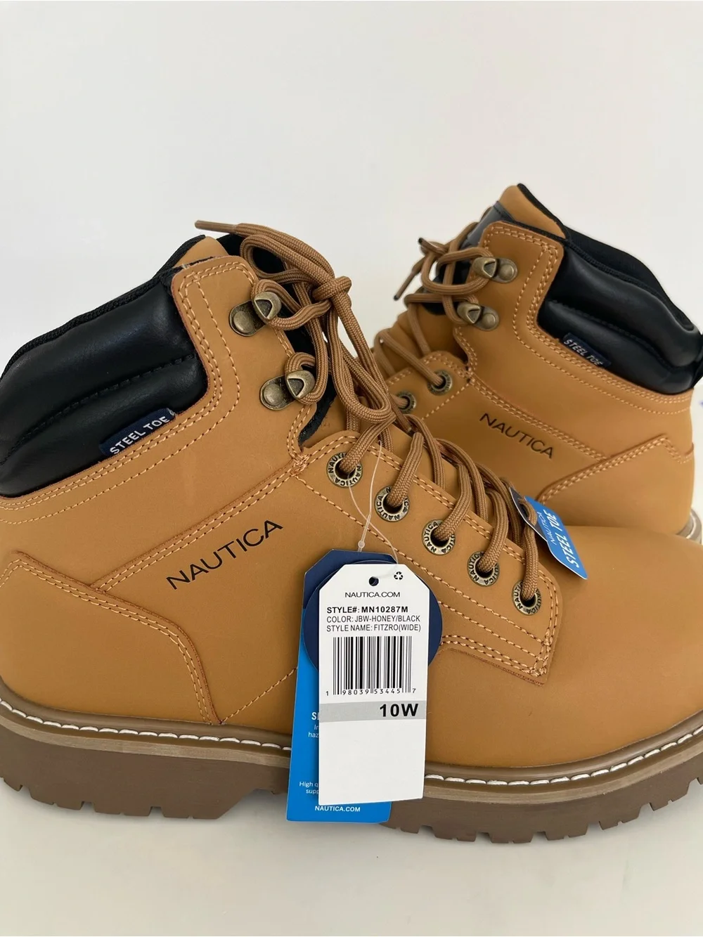 NWT Nautica Fitzro Men's Steel Toe Safety Work Boots Size 10W Honey Brown